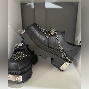 Demonia Black Studded Platform Shoes